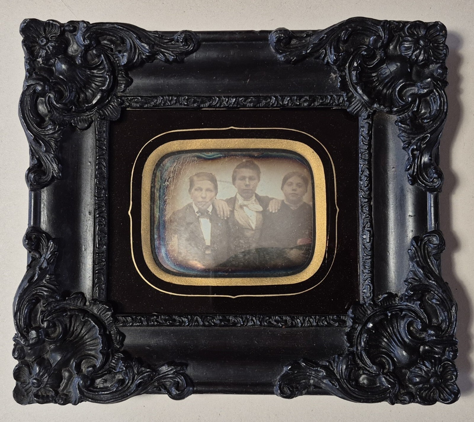Daguerréotype cadre d’origine 7 x 9 cm frères et soeur photo photographie