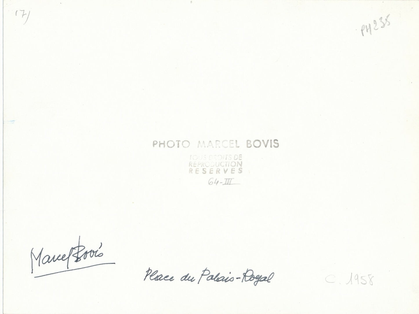 Marcel BOVIS photo photographie place du Palais Royal tirage postérieur signé