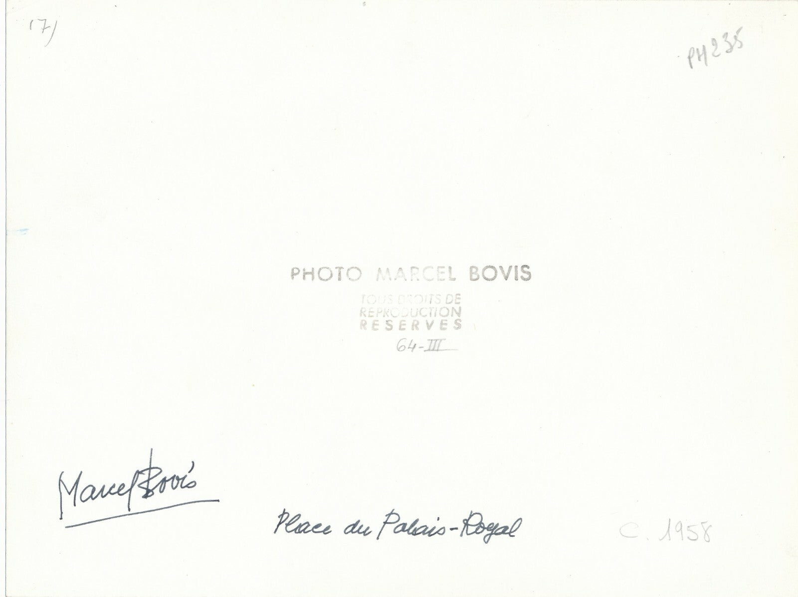 Marcel BOVIS photo photographie place du Palais Royal tirage postérieur signé