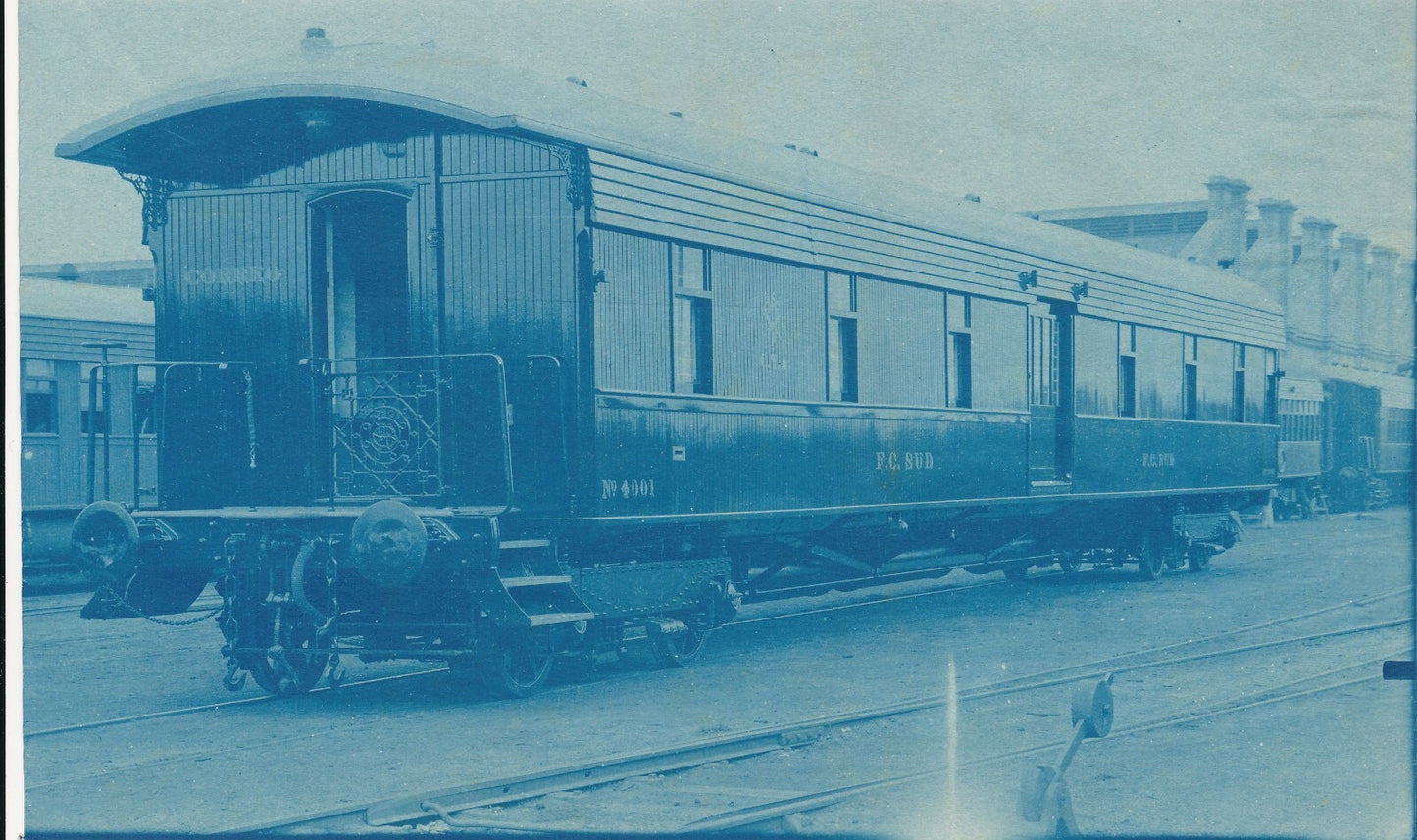 Ferrocarril del Sud premier wagon postal train photo photographie cyanotype