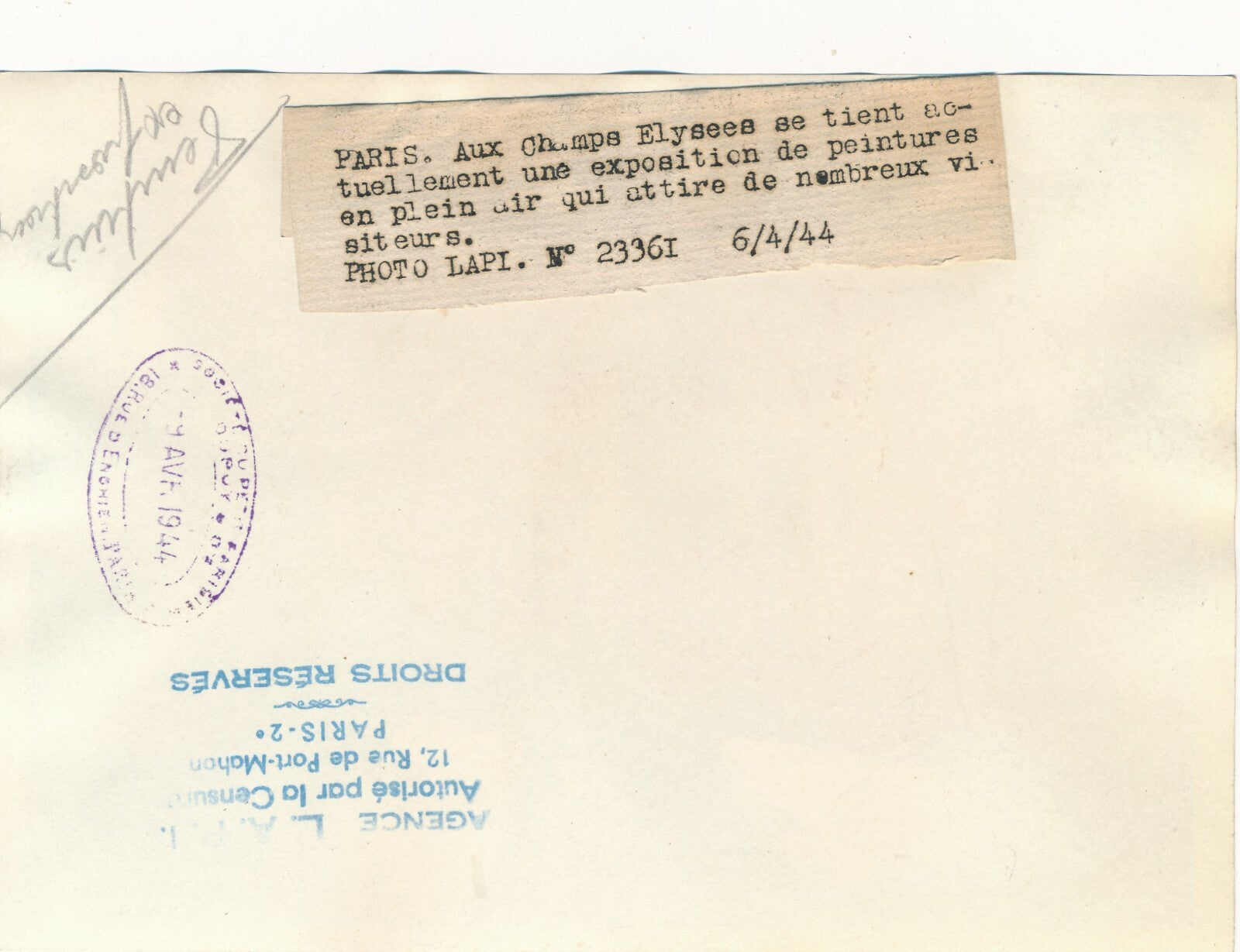 Exposition peinture Club artistique VIIIe Paris photo photographie presse 1944