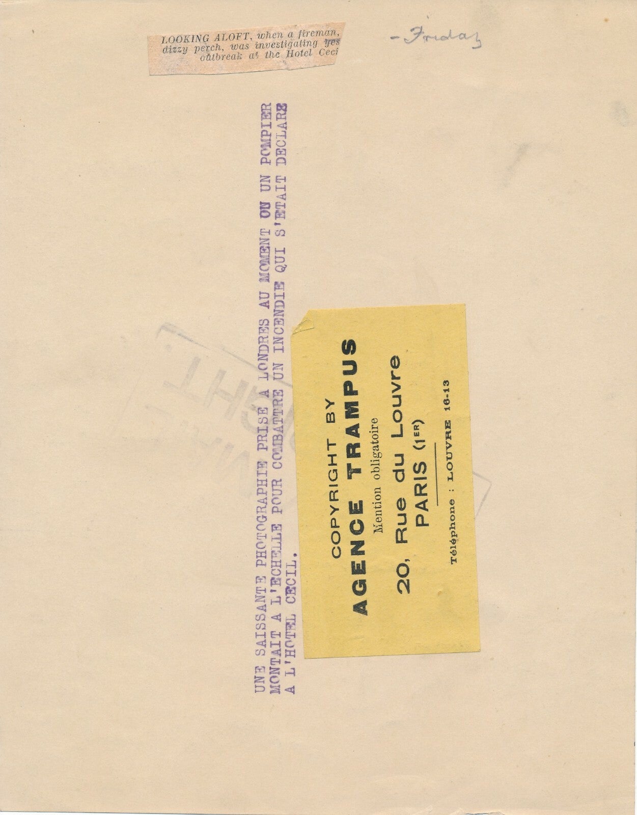 Londres, incendie à l’hotel CECIL v.1920 argentique vintage photo photographie