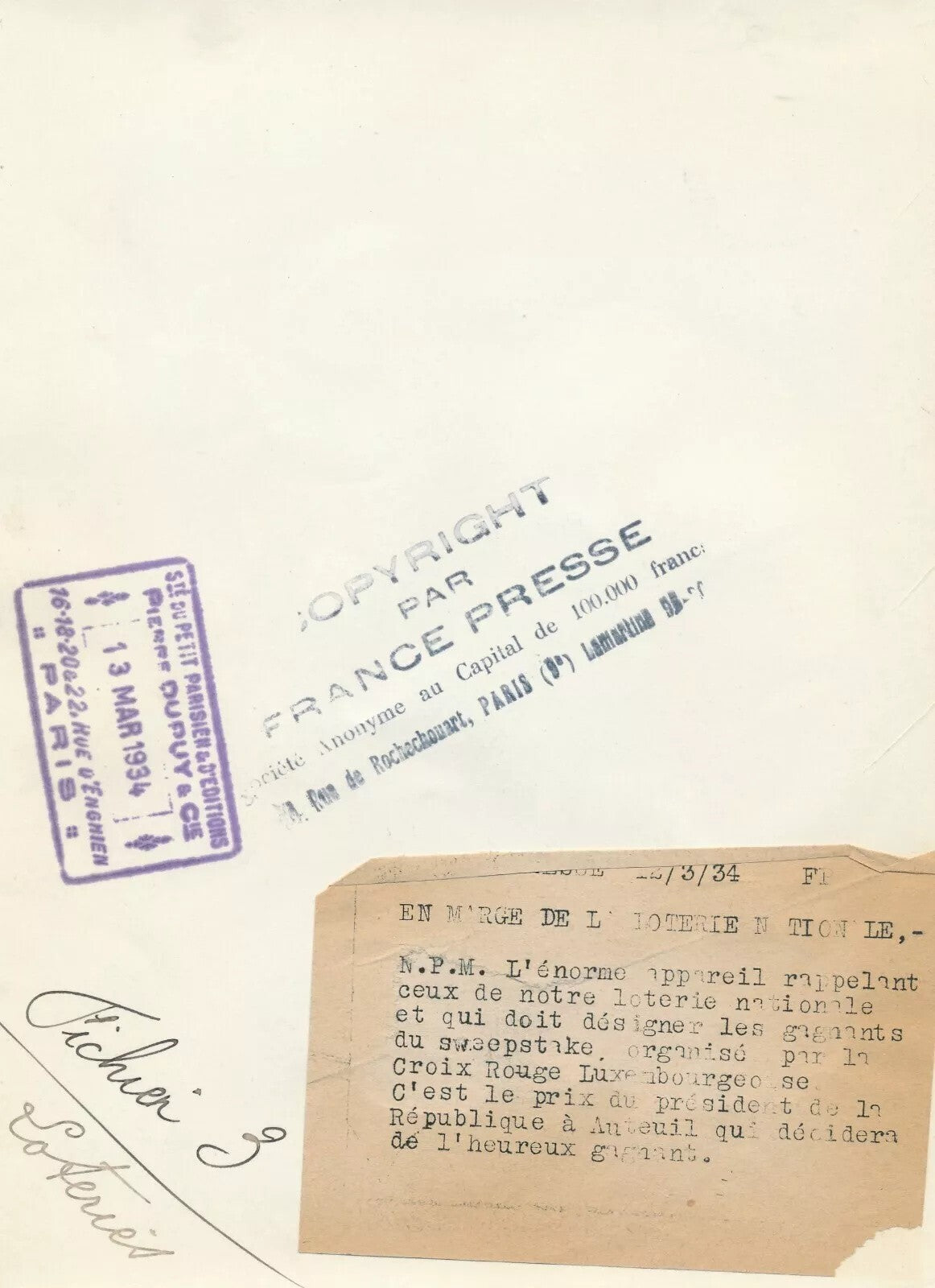 Loterie nationale 11 photo photographie v. 1930-40 belle documentation