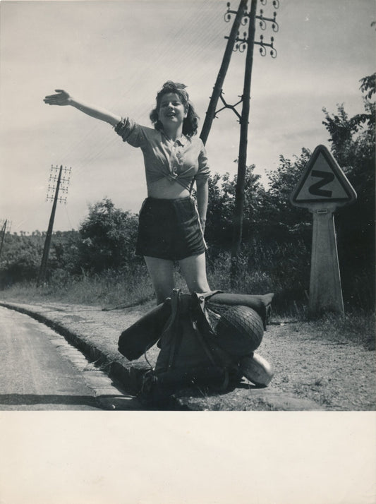 L’auto-stoppeuse photo photographie époque v. 1950 Jacques Gradeau sexy
