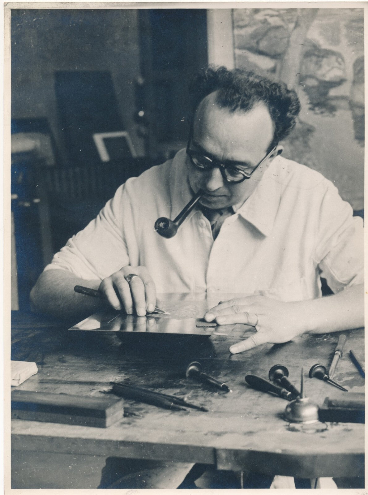 Paul JOUVE Raymond HAASEN graveur atelier gravure tirage 5 photo photographie