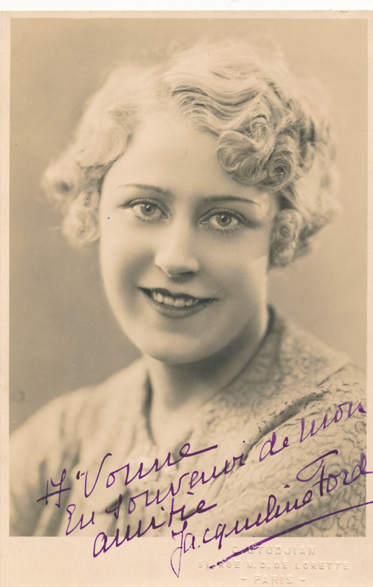 Jacqueline FORD actrice 2 photographies photo signée Nice époque Monesco