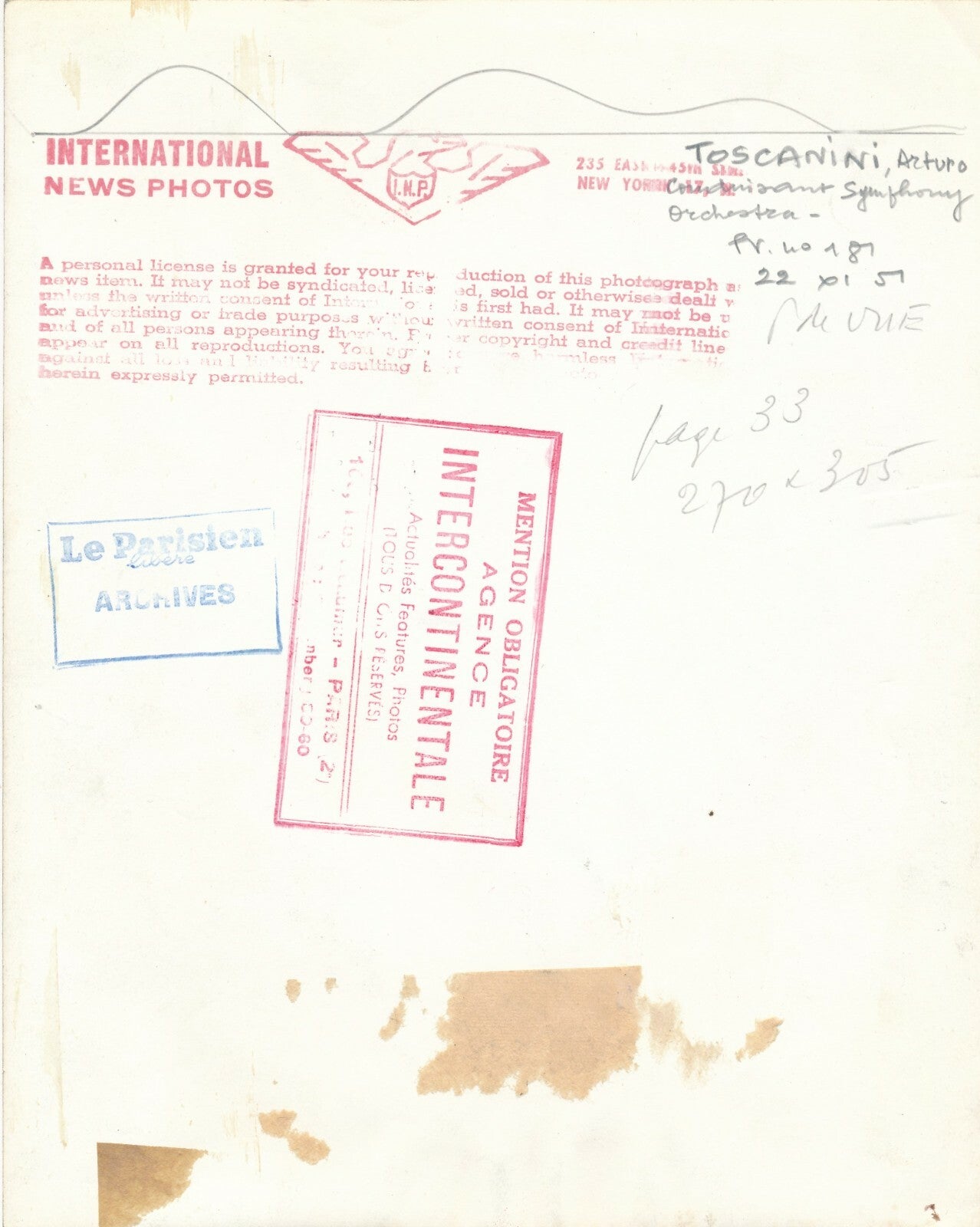 Arturo TOSCANINI chef orchestre italien photo photographie contretype 1951
