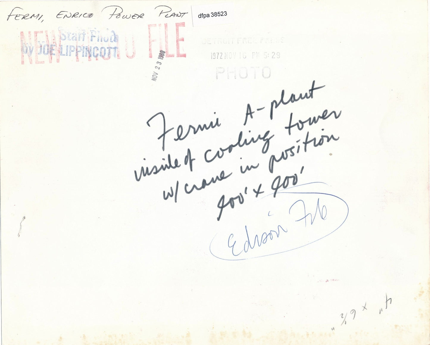 Photo Nucléaire tour refroidissement Enrico Fermi Monroe argentique vintage 