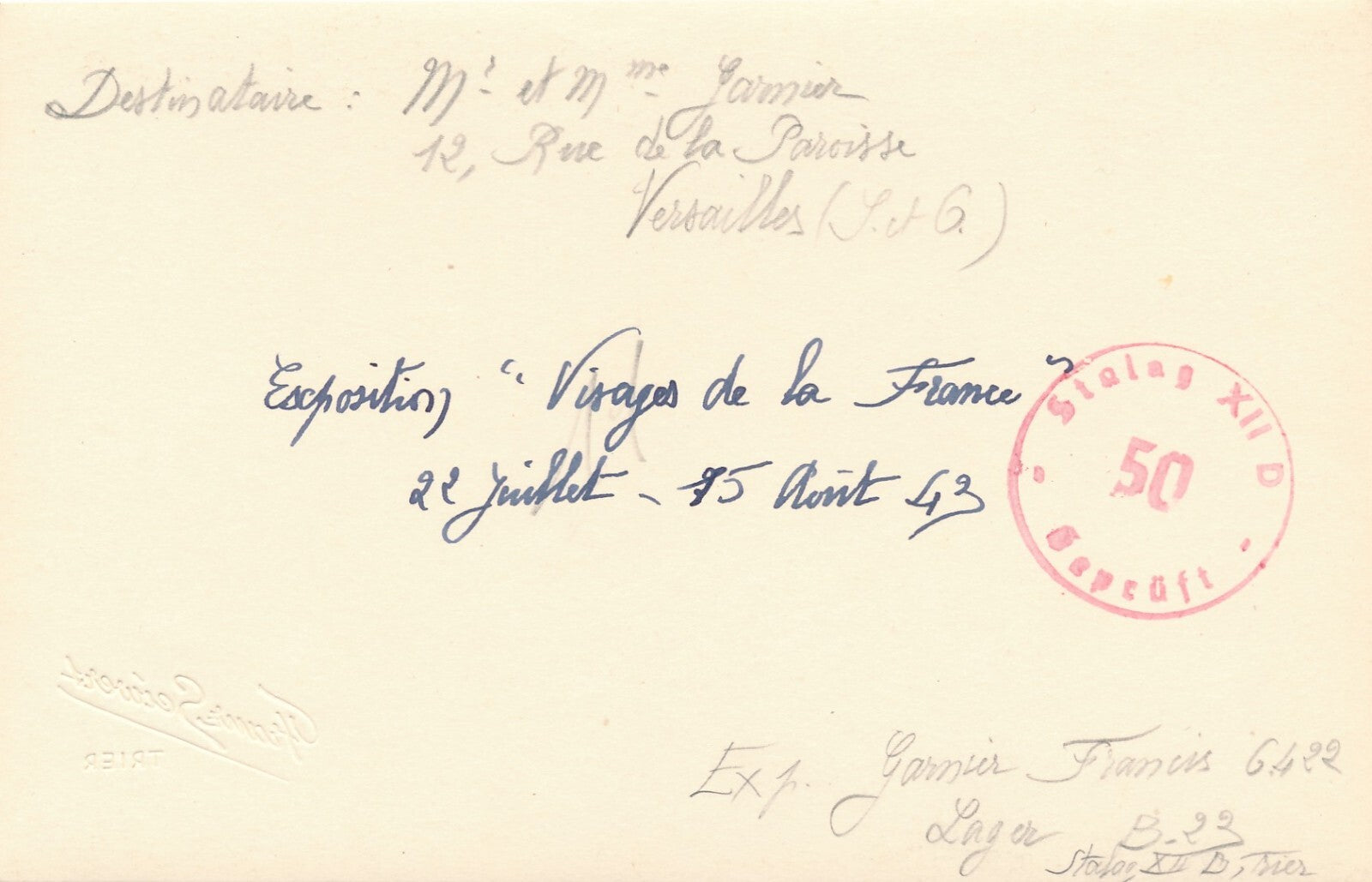 Exposition Visages France maquette 1943 envoyé Stalag 12 photo architecture