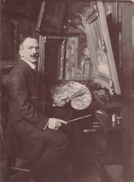 peintre palette atelier tirage papier citrate photo photograhie v. 1910