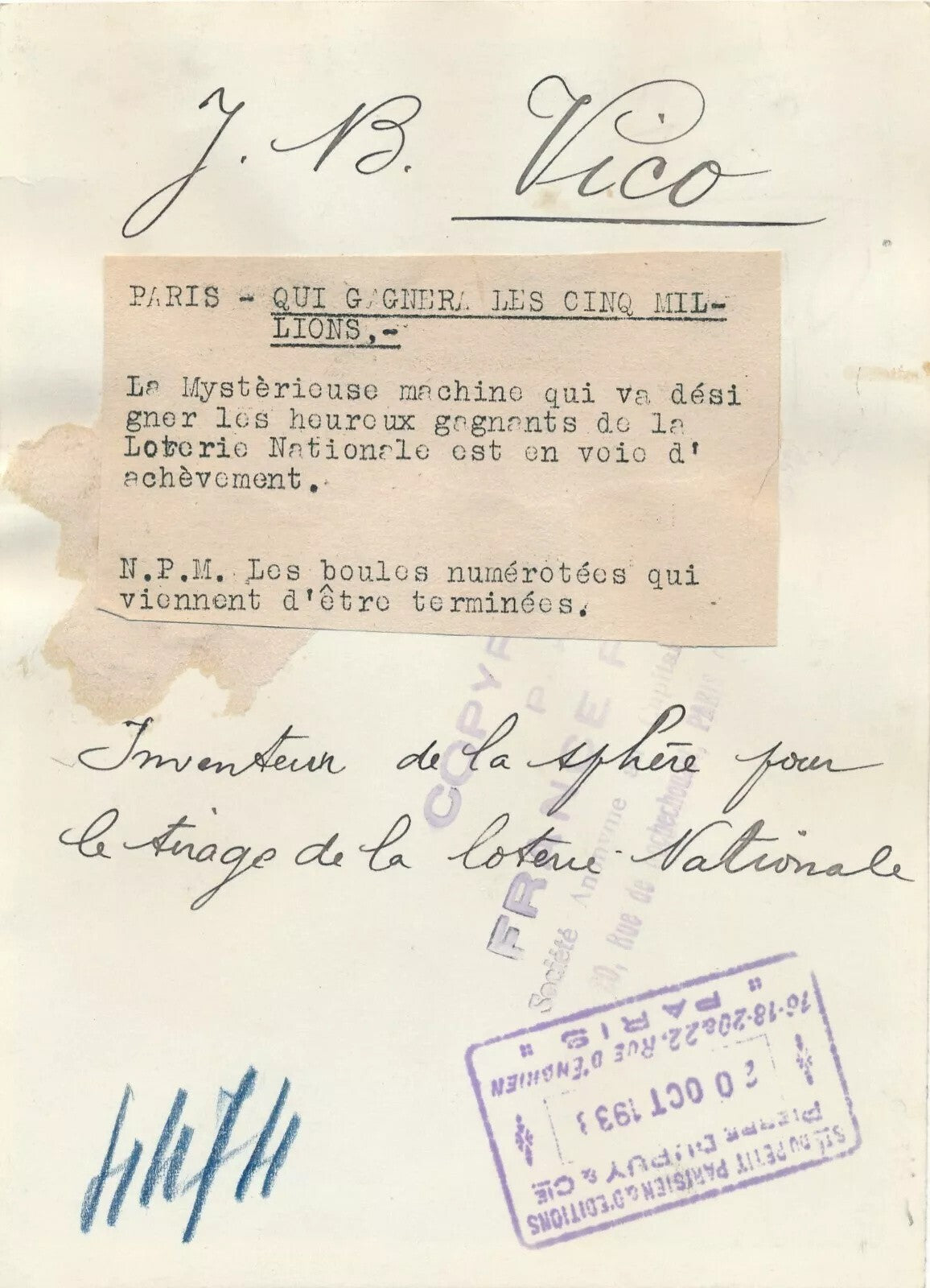 Loterie nationale 11 photo photographie v. 1930-40 belle documentation