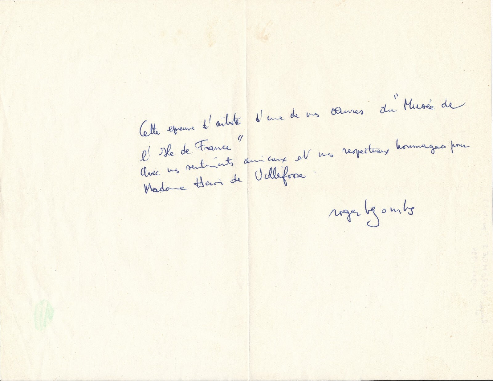 peintre Roger BEZOMBES billet autographe signé ET photographie époque