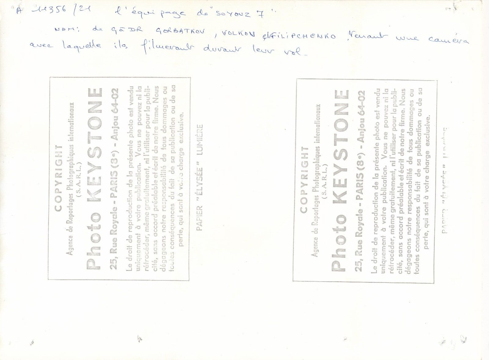 équipage Soyouz 7 camera film Russie photo photographie 1969 Keystone