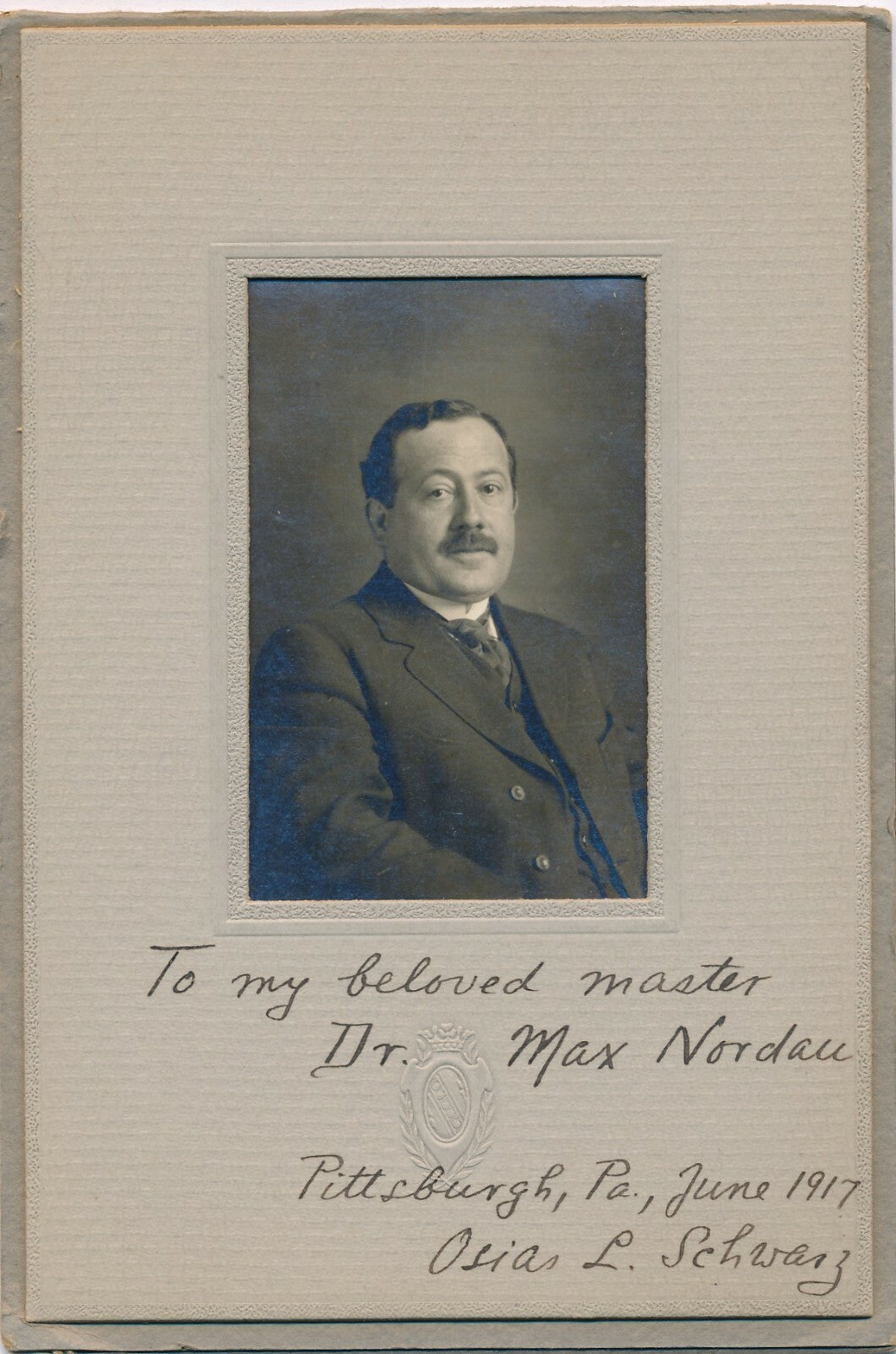 Osias L. SCHWARZ photo dédicacée signée Américain General Types of Superior Men