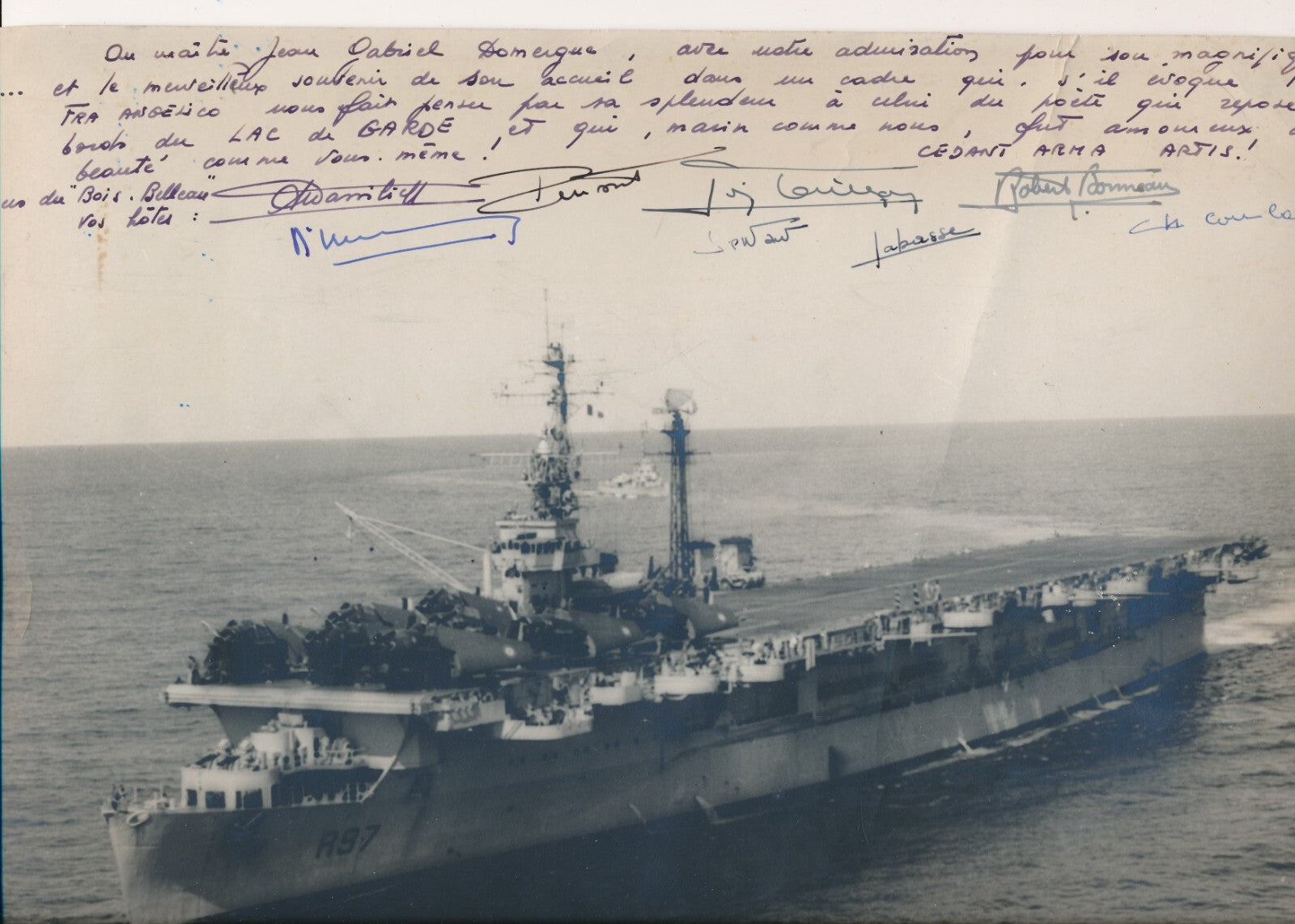 Porte avion Bois Belleau photo signée officiers 1958 dédicacée gd format
