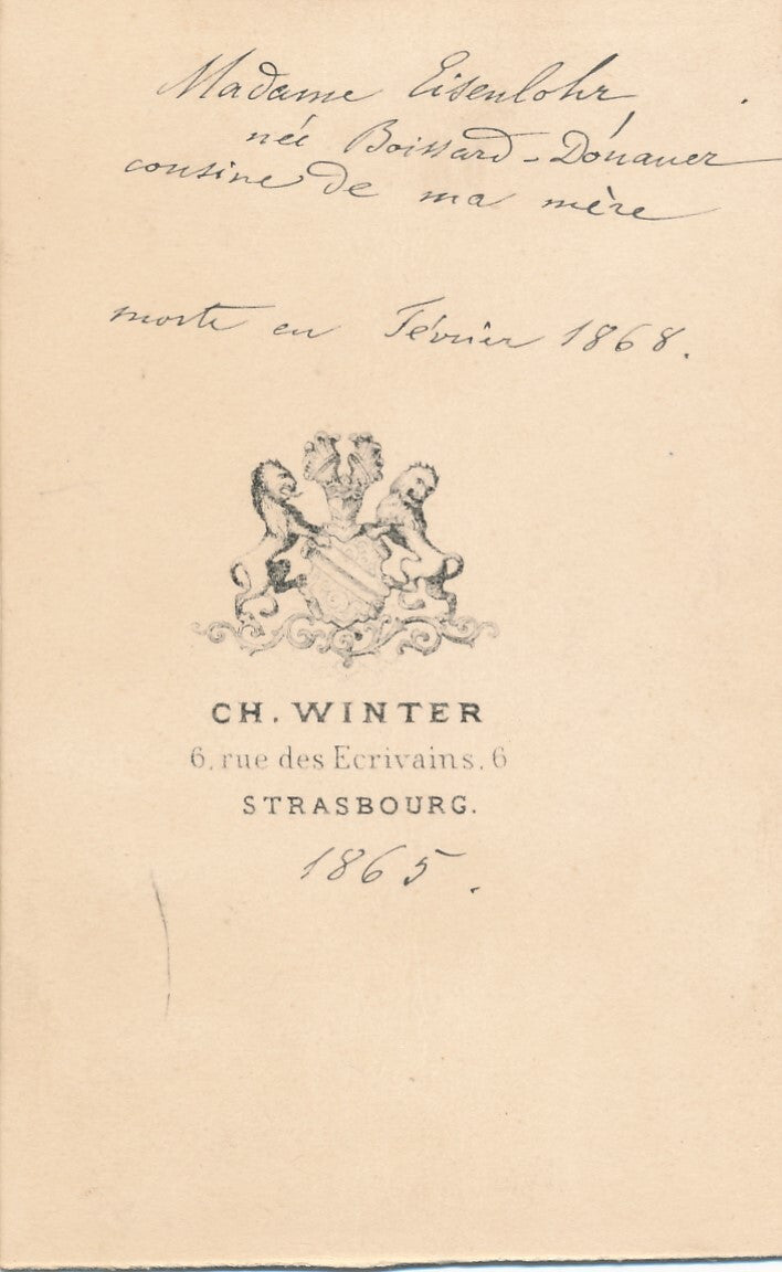 Mme EISENLOHR née BOISSARD-DONAUER morte 1868 cdv photo photographie Strasbourg