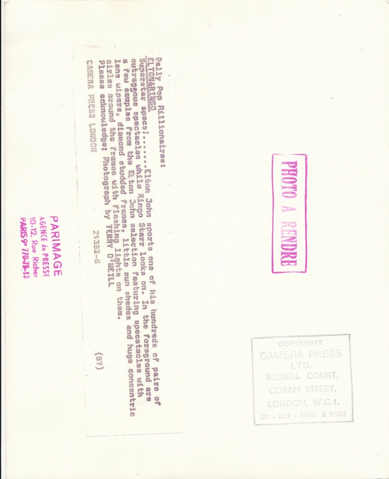 Elton JOHN Ringo STARR lunettes tirage argentique époque photo photographie