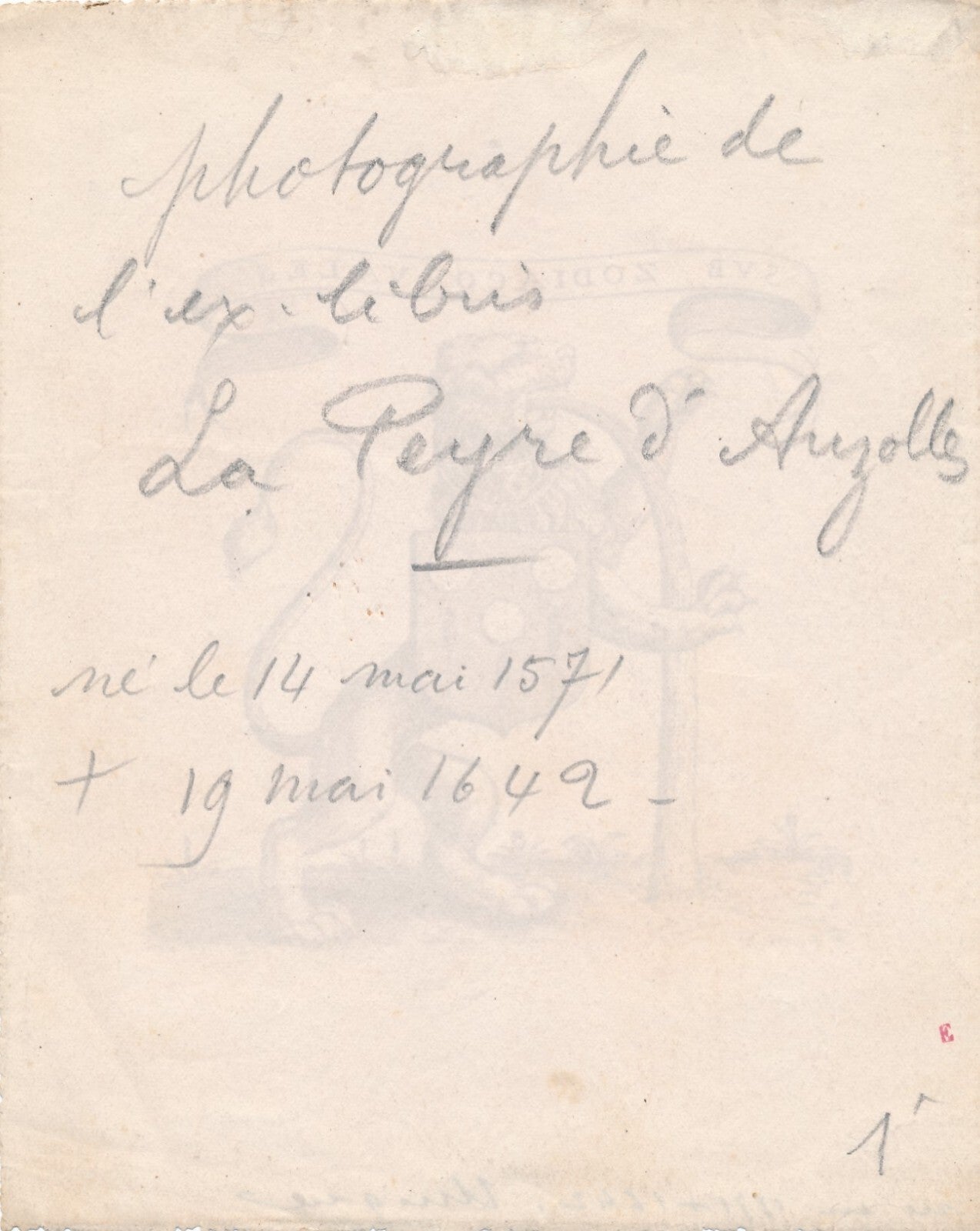 Ex-libris Jacques d'Auzolles La Peyre photo photographie albumine