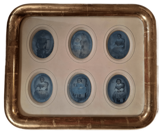 6  ambrotypes rehaussés couleurs mère bébé enfants photo photographie