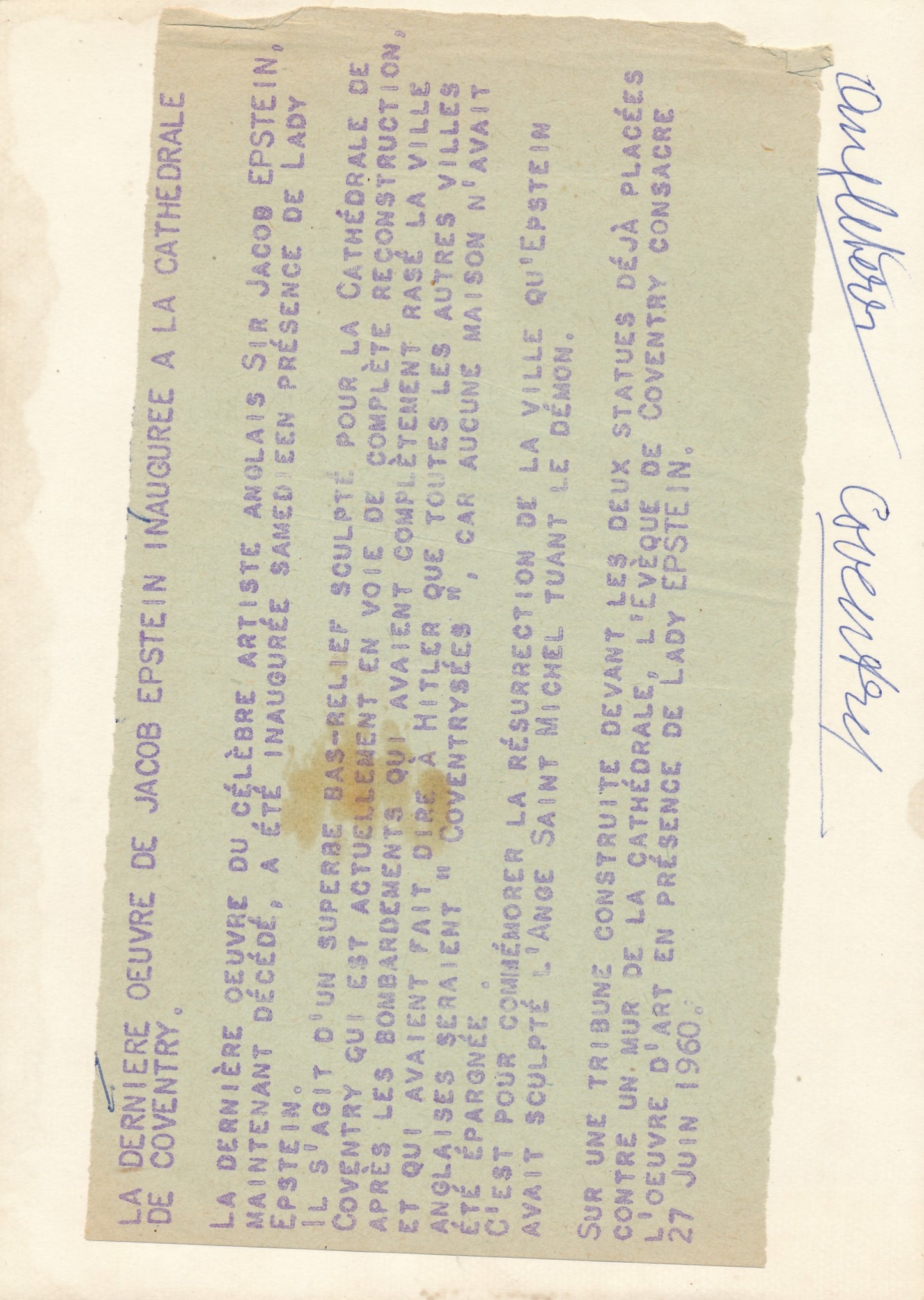 Jacob Epstein Dragon terrassant le démon photo photographie Coventry photo