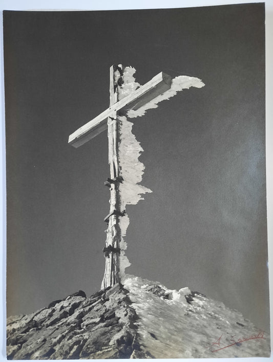 La Croix photo photographie signée Sannwald montagne glace neige v. 1960