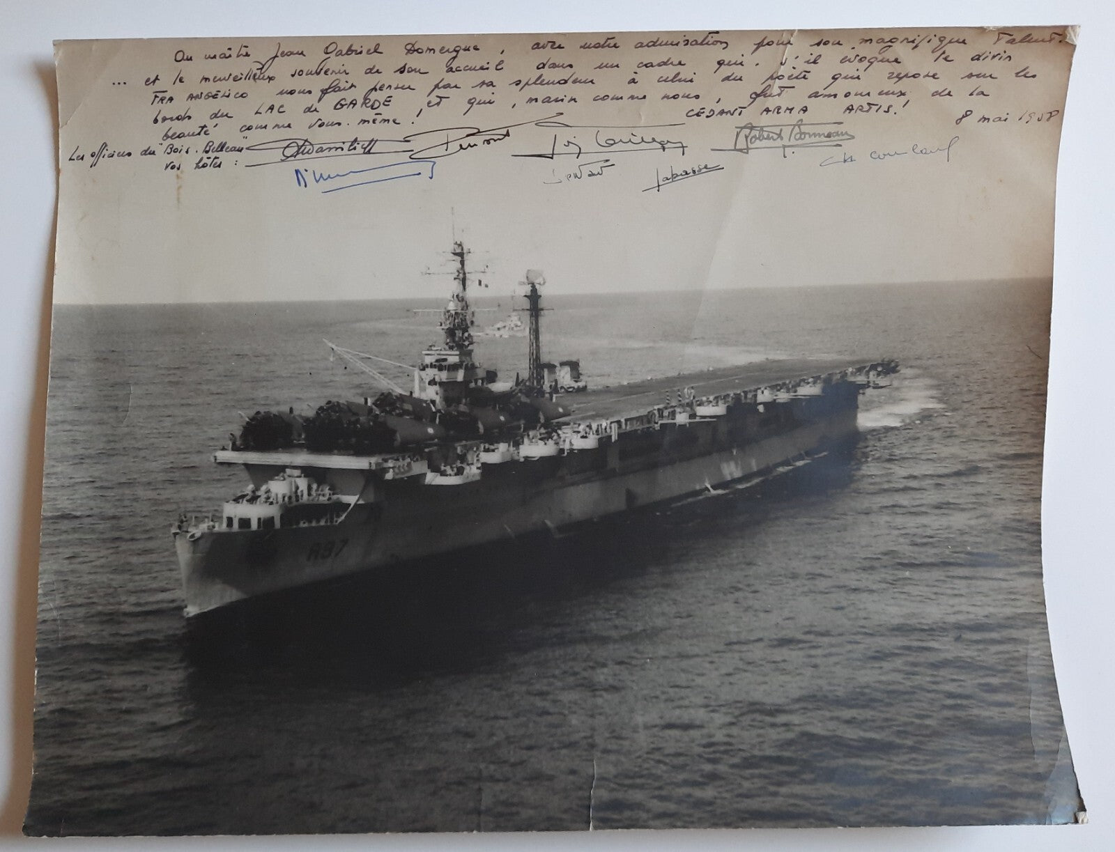 Porte avion Bois Belleau photo signée officiers 1958 dédicacée gd format