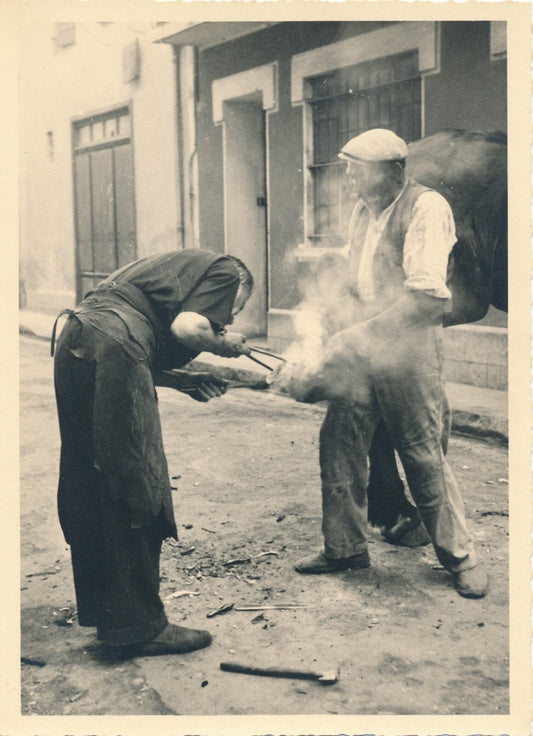 Ferrage des chevaux fer à cheval 5 tirages argentiques d'époque, vers 1930