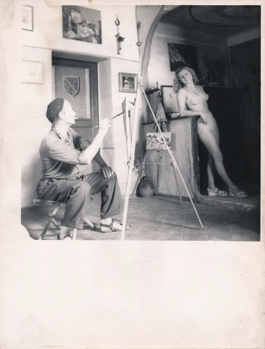 Marcel de Renzis peintre modèle tirage argentique d'époque, v. 1950 nu