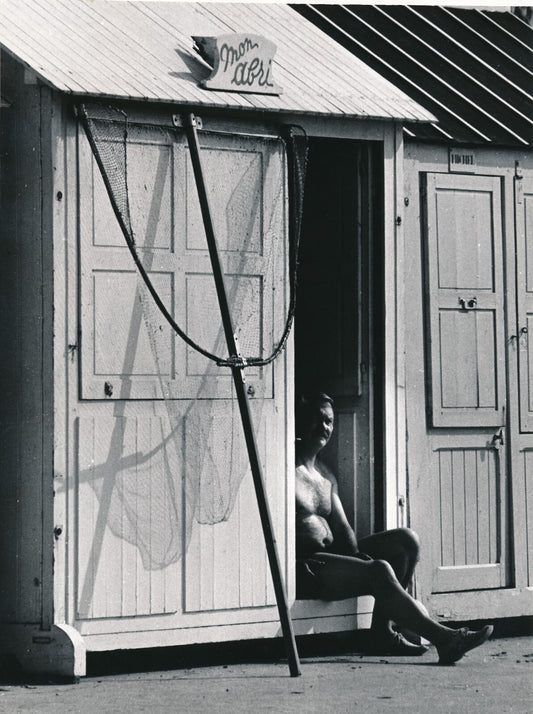 Mon abri  vacances mer photo photographie tirage argentique v. 1960 cabine