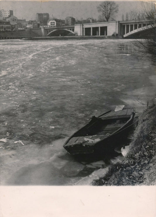 Marne hiver gèle tirage argentique d’époque 1954 photographie